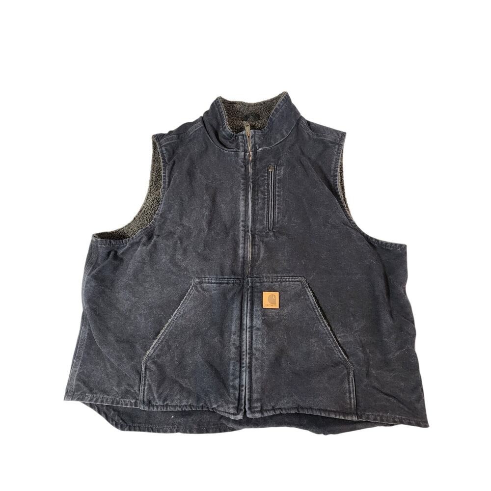 Carhartt V33-001 Sandstone Mock Neck Vest Mens 2XL Black Sherpa Lined Canvas - Picture 1 of 16